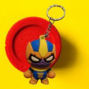 Superhero Keychain with Blue and Yellow Suit